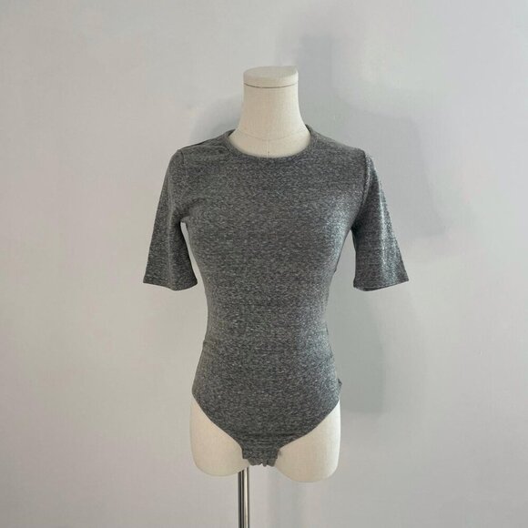 Madewell Gray Crewneck Short Sleeve Bodysuit Women's - Picture 1 of 5
